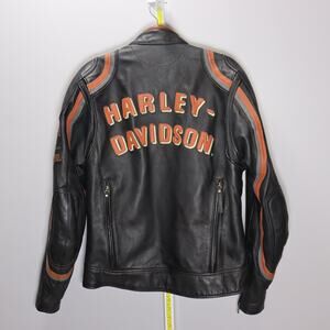Harley-Davidson Unisex Leather Jacket Orange Stripe L Women M Men